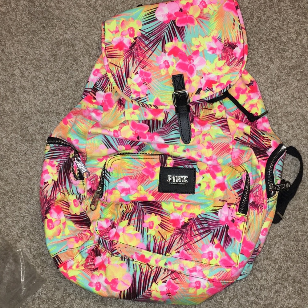 NWOT Pink Victoria’s Secret Palm & Floral Backpack